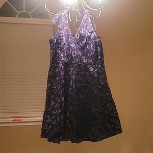 Womens Navy mid length tie neck dress
